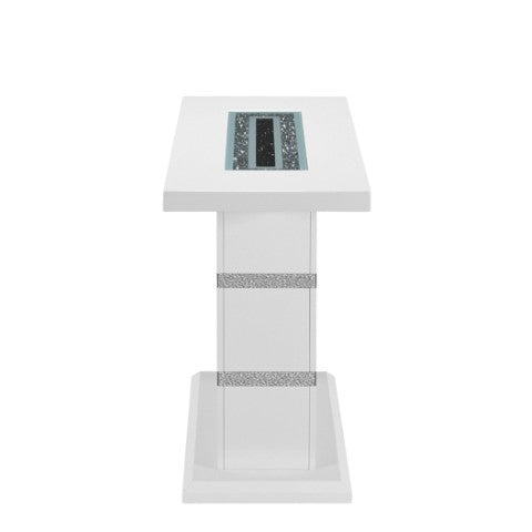 Homeroots 47" White Wood Pedestal Console Table With Faux Crystals - Luxurious Glam Decor For Every Space   560337