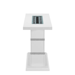 Homeroots 47" White Wood Pedestal Console Table With Faux Crystals - Luxurious Glam Decor For Every Space   560337
