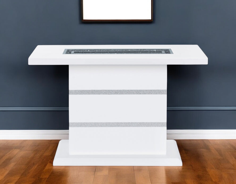 Homeroots 47" White Wood Pedestal Console Table With Faux Crystals - Luxurious Glam Decor For Every Space   560337
