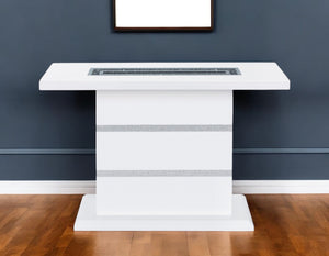 Homeroots 47" White Wood Pedestal Console Table With Faux Crystals - Luxurious Glam Decor For Every Space   560337