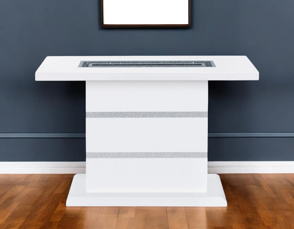 Homeroots 47" White Wood Pedestal Console Table With Faux Crystals - Luxurious Glam Decor For Every Space   560337