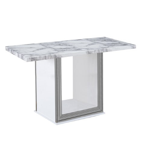 Homeroots 26" Elegant White And Silver Faux Marble Frame Console Table – Stylish Entryway & Living Room Accent   560338