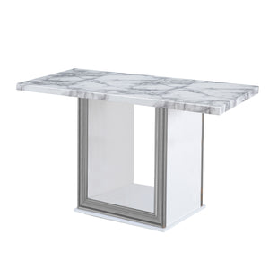 Homeroots 26" Elegant White And Silver Faux Marble Frame Console Table – Stylish Entryway & Living Room Accent   560338