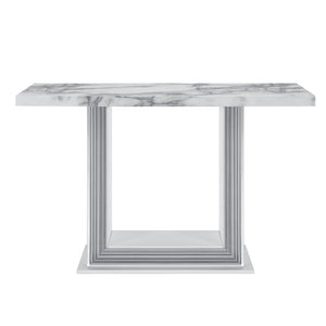 Homeroots 26" Elegant White And Silver Faux Marble Frame Console Table – Stylish Entryway & Living Room Accent   560338
