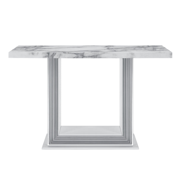 Homeroots 26" Elegant White And Silver Faux Marble Frame Console Table – Stylish Entryway & Living Room Accent   560338