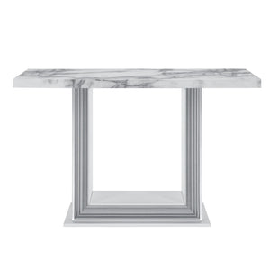 Homeroots 26" Elegant White And Silver Faux Marble Frame Console Table – Stylish Entryway & Living Room Accent   560338
