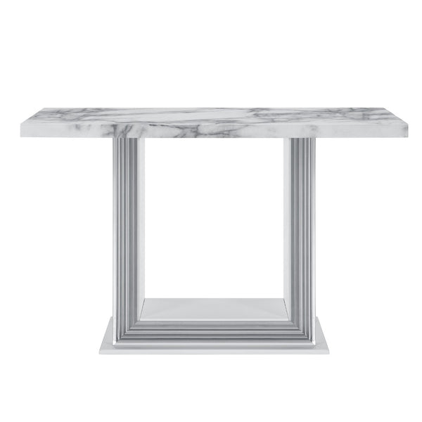 Homeroots 26" Elegant White And Silver Faux Marble Frame Console Table – Stylish Entryway & Living Room Accent   560338