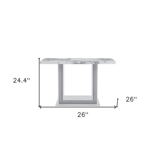 Homeroots 26" Elegant White And Silver Faux Marble Frame Console Table – Stylish Entryway & Living Room Accent   560338