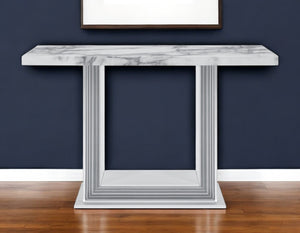 Homeroots 26" Elegant White And Silver Faux Marble Frame Console Table – Stylish Entryway & Living Room Accent   560338