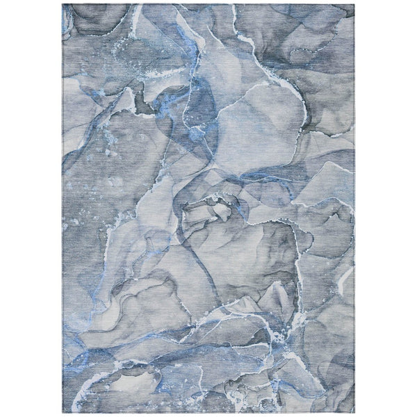 HomeRoots 5' Blue and Gray Abstract Area Rug - Durable, Washable, Non-Skid Design for Indoor and Outdoor Spaces 5' X 8' 560343