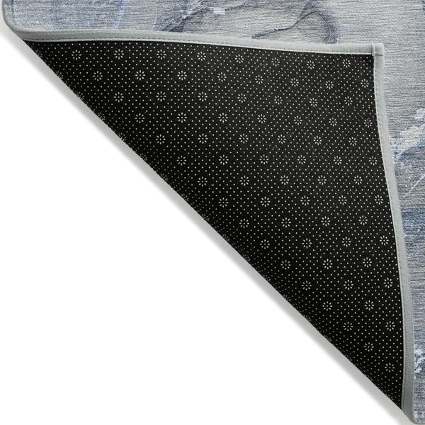 Homeroots 5' Abstract Washable Non-skid Area Rug - Stylish Blue And Gray Design For Indoor & Outdoor Use 5' X 8' Polyester 560343