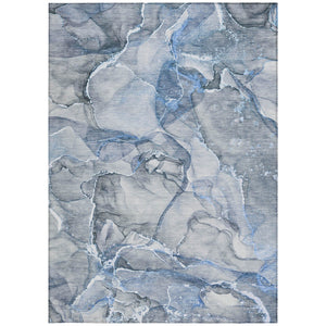 Homeroots 5' Abstract Washable Non-skid Area Rug - Stylish Blue And Gray Design For Indoor & Outdoor Use 5' X 8' Polyester 560343
