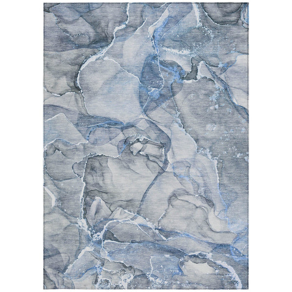 Homeroots 5' Abstract Washable Non-skid Area Rug - Stylish Blue And Gray Design For Indoor & Outdoor Use 5' X 8' Polyester 560343