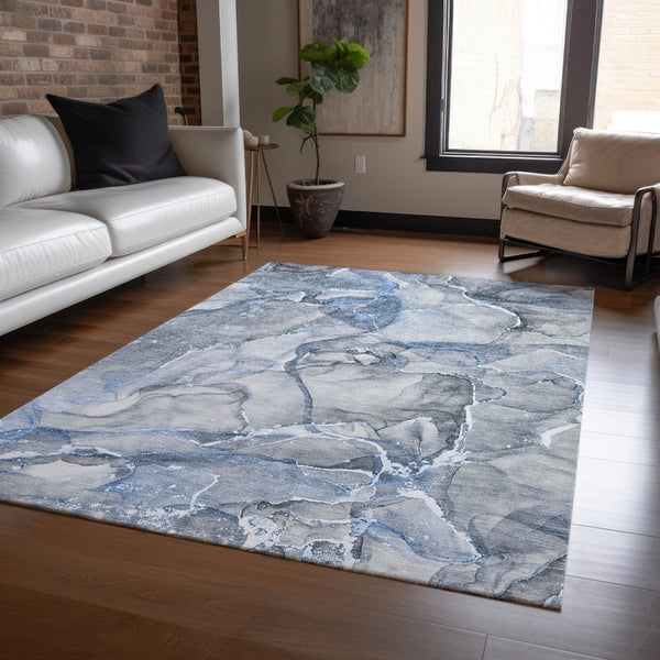Homeroots 5' Abstract Washable Non-skid Area Rug - Stylish Blue And Gray Design For Indoor & Outdoor Use 5' X 8' Polyester 560343