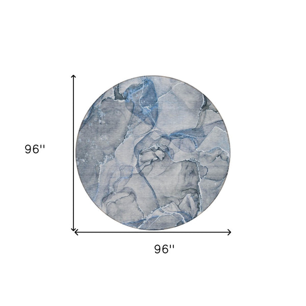 HomeRoots 5' Blue and Gray Abstract Area Rug - Durable, Washable, Non-Skid Design for Indoor and Outdoor Spaces 8' Round 560344