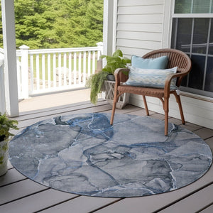 HomeRoots 5' Blue and Gray Abstract Area Rug - Durable, Washable, Non-Skid Design for Indoor and Outdoor Spaces 8' Round 560344