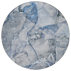 HomeRoots 5' Blue and Gray Abstract Area Rug - Durable, Washable, Non-Skid Design for Indoor and Outdoor Spaces 8' Round 560344