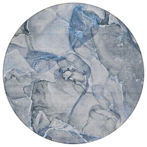 HomeRoots 5' Blue and Gray Abstract Area Rug - Durable, Washable, Non-Skid Design for Indoor and Outdoor Spaces 8' Round 560344