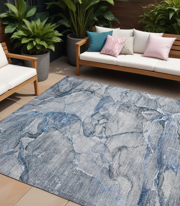 HomeRoots 5' Blue and Gray Abstract Area Rug - Durable, Washable, Non-Skid Design for Indoor and Outdoor Spaces 8' X 10' 560345