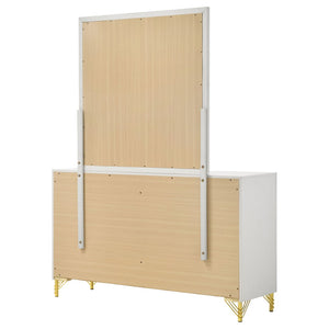 English Elm James White Glam Dresser with Mirror Gold Hardware Six Drawers Bedroom Vanity Set B062S01749