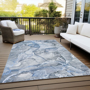 HomeRoots 5' Blue and Gray Abstract Area Rug - Durable, Washable, Non-Skid Design for Indoor and Outdoor Spaces 9' X 12' 560346