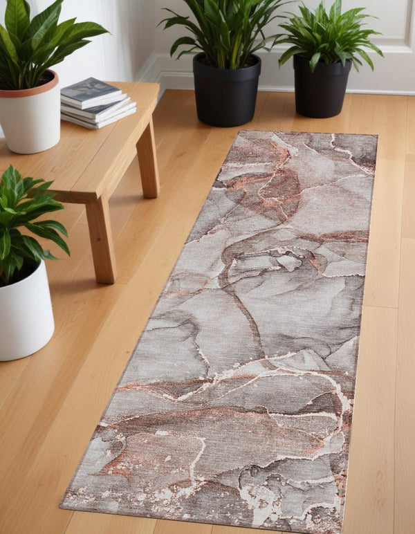 Homeroots 5' Abstract Washable Non-skid Area Rug - Stylish Blue And Gray Design For Indoor & Outdoor Use Gray Polyester 560349