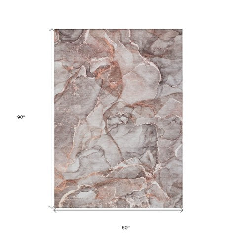 Homeroots 5' Abstract Washable Non-skid Area Rug - Stylish Blue And Gray Design For Indoor & Outdoor Use 5' X 8' Polyester 560352