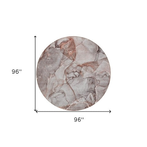 Homeroots 5' Abstract Washable Non-skid Area Rug - Stylish Blue And Gray Design For Indoor & Outdoor Use 8' Round Polyester 560353