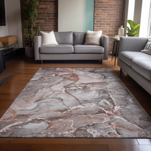 HomeRoots 5' Blue and Gray Abstract Area Rug - Durable, Washable, Non-Skid Design for Indoor and Outdoor Spaces 8' X 10' 560354