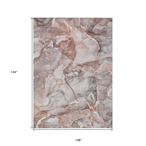 Homeroots 5' Abstract Washable Non-skid Area Rug - Stylish Blue And Gray Design For Indoor & Outdoor Use 9' X 12' Polyester 560355