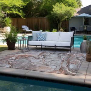 Homeroots 5' Abstract Washable Non-skid Area Rug - Stylish Blue And Gray Design For Indoor & Outdoor Use 9' X 12' Polyester 560355