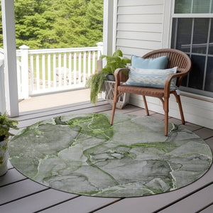 HomeRoots 5' Blue and Gray Abstract Area Rug - Durable, Washable, Non-Skid Design for Indoor and Outdoor Spaces 8' Round 560362