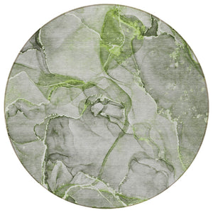 HomeRoots 5' Blue and Gray Abstract Area Rug - Durable, Washable, Non-Skid Design for Indoor and Outdoor Spaces 8' Round 560362