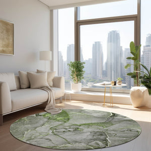 HomeRoots 5' Blue and Gray Abstract Area Rug - Durable, Washable, Non-Skid Design for Indoor and Outdoor Spaces 8' Round 560362