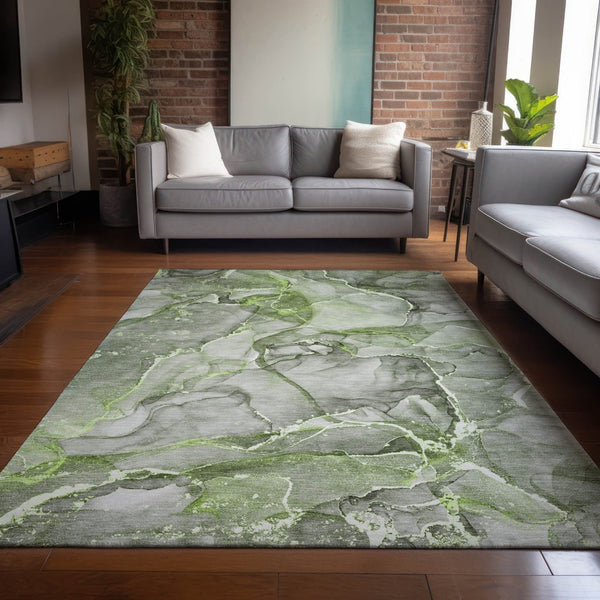 HomeRoots 5' Blue and Gray Abstract Area Rug - Durable, Washable, Non-Skid Design for Indoor and Outdoor Spaces 9' X 12' 560364