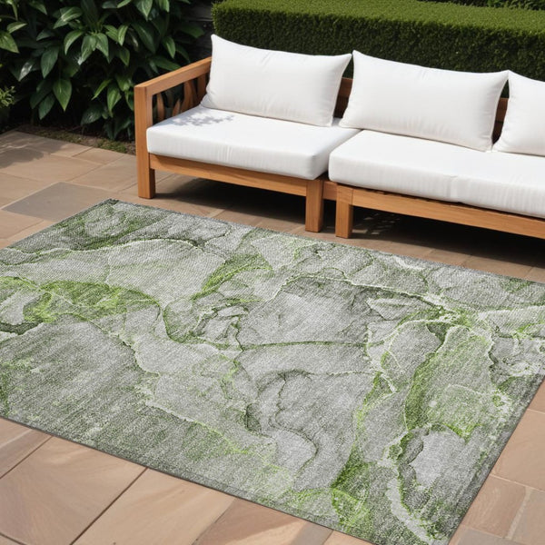 HomeRoots 5' Blue and Gray Abstract Area Rug - Durable, Washable, Non-Skid Design for Indoor and Outdoor Spaces 10' X 14' 560365