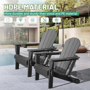 English Elm Adirondack Hdpe Folding Chair Set Outdoor Patio Fire Pit Seating with Cup Holder Gray W1859P453297