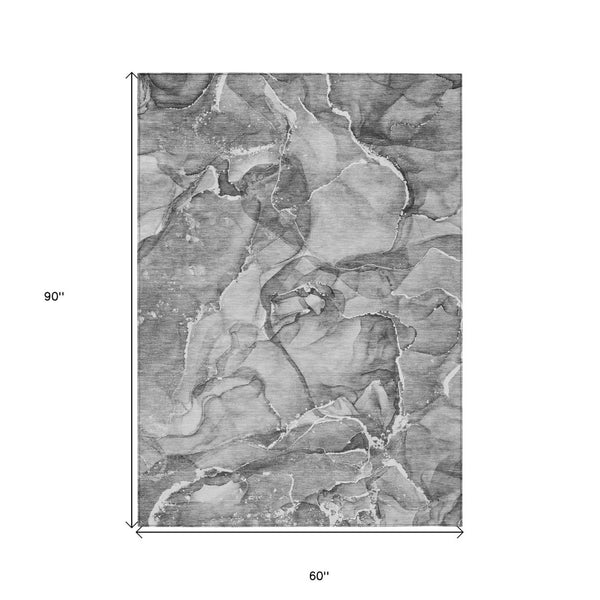 HomeRoots 5' Blue and Gray Abstract Area Rug - Durable, Washable, Non-Skid Design for Indoor and Outdoor Spaces 5' X 8' 560370