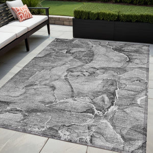 HomeRoots 5' Blue and Gray Abstract Area Rug - Durable, Washable, Non-Skid Design for Indoor and Outdoor Spaces 5' X 8' 560370