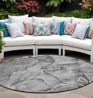 Homeroots 5' Abstract Washable Non-skid Area Rug - Stylish Blue And Gray Design For Indoor & Outdoor Use 8' Round Polyester 560371