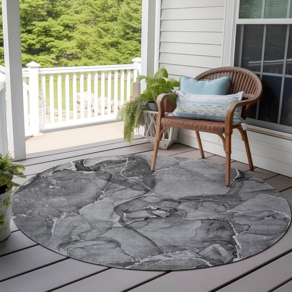 Homeroots 5' Abstract Washable Non-skid Area Rug - Stylish Blue And Gray Design For Indoor & Outdoor Use 8' Round Polyester 560371