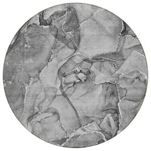 HomeRoots 5' Blue and Gray Abstract Area Rug - Durable, Washable, Non-Skid Design for Indoor and Outdoor Spaces 8' Round 560371