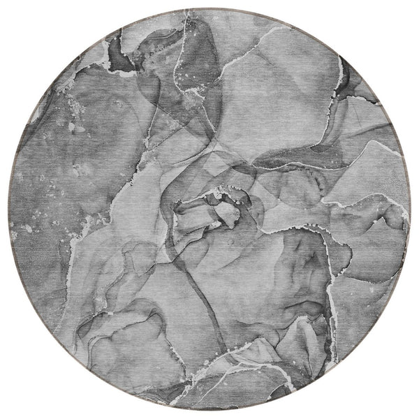 HomeRoots 5' Blue and Gray Abstract Area Rug - Durable, Washable, Non-Skid Design for Indoor and Outdoor Spaces 8' Round 560371