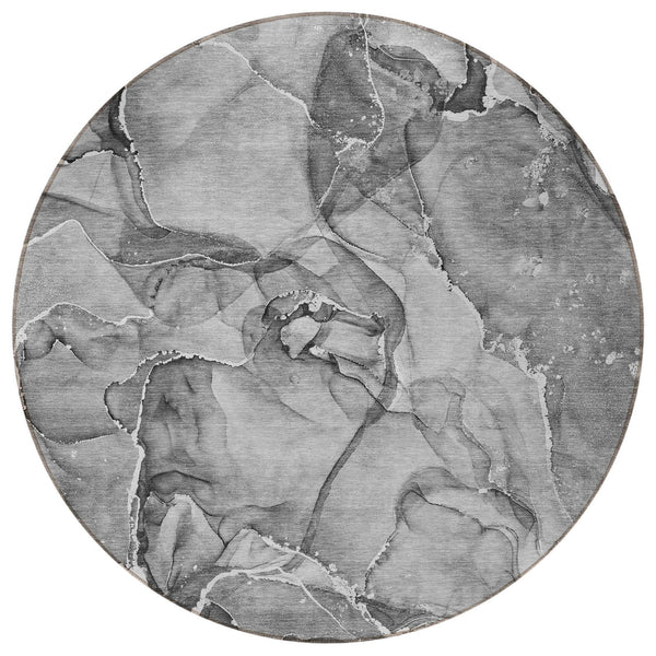 Homeroots 5' Abstract Washable Non-skid Area Rug - Stylish Blue And Gray Design For Indoor & Outdoor Use 8' Round Polyester 560371