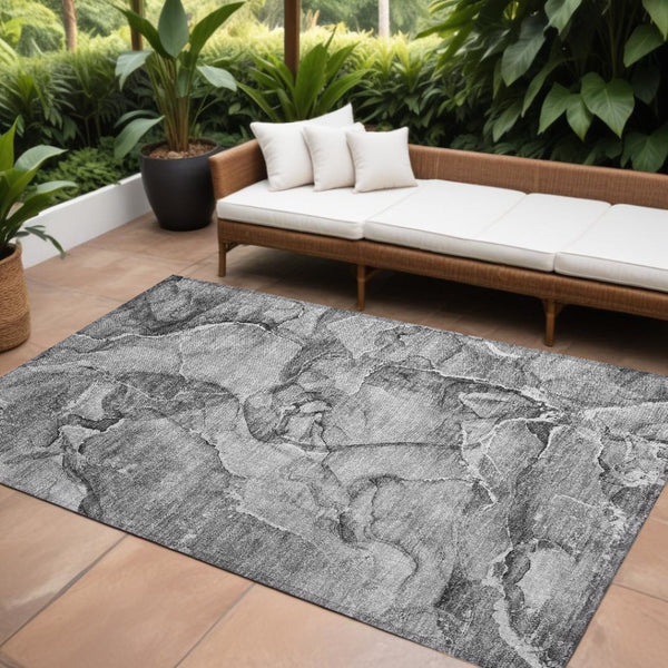 HomeRoots 5' Blue and Gray Abstract Area Rug - Durable, Washable, Non-Skid Design for Indoor and Outdoor Spaces 8' X 10' 560372