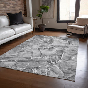 HomeRoots 5' Blue and Gray Abstract Area Rug - Durable, Washable, Non-Skid Design for Indoor and Outdoor Spaces 9' X 12' 560373