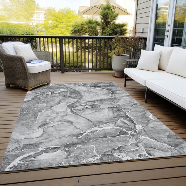 HomeRoots 5' Blue and Gray Abstract Area Rug - Durable, Washable, Non-Skid Design for Indoor and Outdoor Spaces 10' X 14' 560374