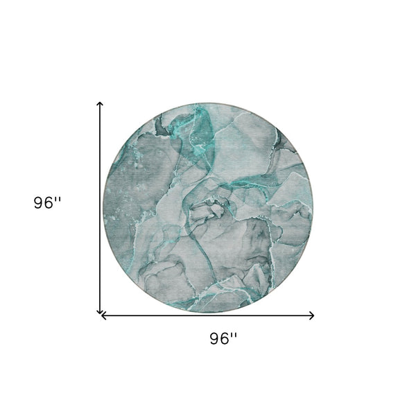 HomeRoots 5' Blue and Gray Abstract Area Rug - Durable, Washable, Non-Skid Design for Indoor and Outdoor Spaces 8' Round 560380