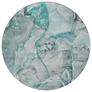 HomeRoots 5' Blue and Gray Abstract Area Rug - Durable, Washable, Non-Skid Design for Indoor and Outdoor Spaces 8' Round 560380
