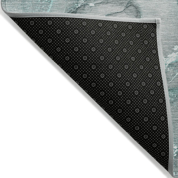 HomeRoots 5' Blue and Gray Abstract Area Rug - Durable, Washable, Non-Skid Design for Indoor and Outdoor Spaces 8' Round 560380